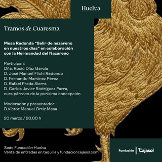 Cartel de la mesa redonda 'Salir de nazareno en nuestros días' de la Fundación Cajasol en Huelva.