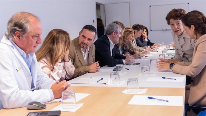 El presidente Fernando Clavijo, la presidenta del Cabildo de Tenerife, Rosa Dávila, y la consejera de Sanidad, Esther Monzón, se reúnen con representantes de la Plataforma Pro Hospital Público del Sur y del Círculo de Empresarios de la zona