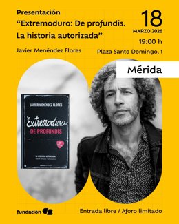 Presentación en Mérida del libro 'Extremoduro: De profundis. Una historia autorizada', del periodista y escritor Javier Menéndez el 18 de marzo de 2026.