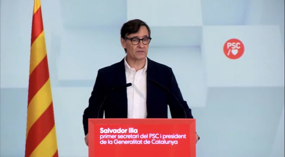 El presidente de la Generalitat y primer secretario del PSC, Salvador Illa, en su intervención