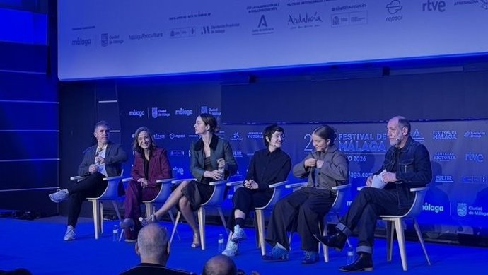 Imagen de la rueda de prensa del largometraje 'Yo no moriré de amor' que ha resultado ganador de la Biznaga de Oro a la mejor película española en el Festival de Málaga 2026.