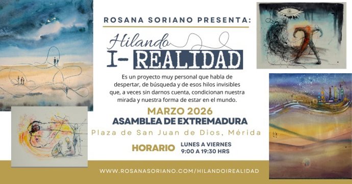 Archivo - Cartel de la exposición 'Hilando I-Realidad' de Rosana Soriano que acoge el Patio Noble de la Asamblea de Extremadura.