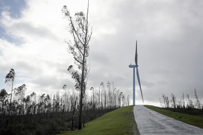 Parque eólico de Mondego, a 19 de febrero de 2026, entre Ribadeo y Trabada, Lugo, Galicia (España). La compañía de capital público-privado Recursos de Galicia adquiere el Parque eólico Mondego al Banco Sabadell. La compra del Parque por parte de la compañ