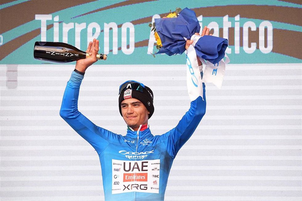 March 14, 2026, Camerino, Italia: Isaac Del Toro (UAE Team Emirates XRG) during the 188-kilometer Stage 6 of the Tirreno-Adriatico cycling race from San Severino Marche to Camerino - Italy - Saturday, March 14, 2026. Sport - cycling. (Photo by Marco Alp