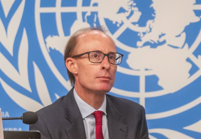 Archivo - March 12, 2025, Geneva, Geneva, Switzerland: Geneva Switzerland, 03/12/2025: BEN SAUL (Special Rapporteur Ben Saul on human rights and counterterrorism) explained the difficulties that humanitarian aid and Hamas face during press conference of t