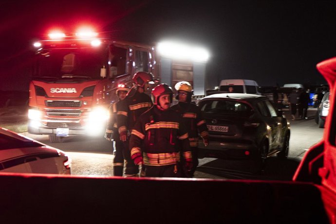 March 4, 2026, Erbil, Iraqi Kurdistan, Iraq: Firefighters respond after debris from an Iranian drone falls on a residential area. Erbil, 4 March 2026.
