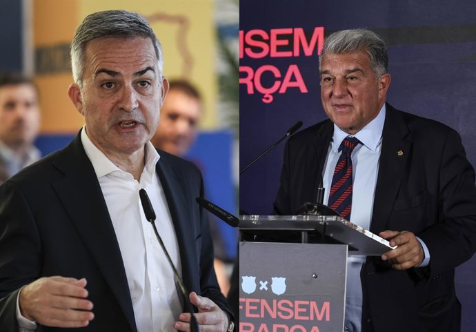 Los candidatos a la presidencia del FC Barcelona Víctor Font (izquierda) y Joan Laporta