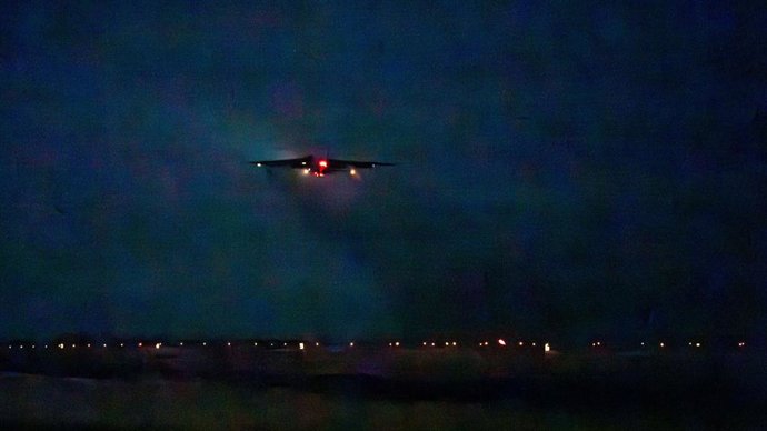 March 8, 2026, Undisclosed Location, United States: A U.S. Air Force B-52H Stratofortress strategic bomber aircraft, climbs out after take off on a bombing sortie mission in support of Operation Epic Fury, March 2, 2026 at an Undisclosed Location.