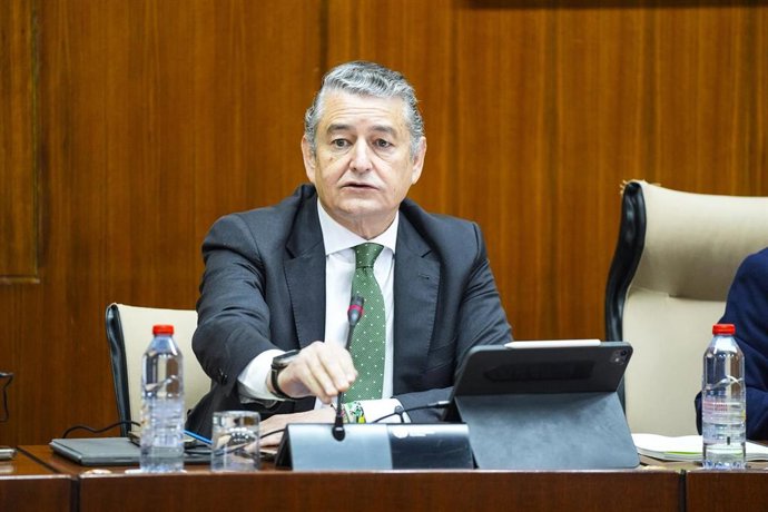 El consejero de Sanidad, Presidencia y Emergencias, Antonio Sanz, en una imagen de archivo de una comparecencia en comisión. 