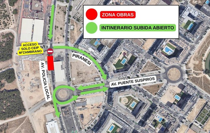 Mapa esquemático de los recorridos modificados ante las obras de reparación de un colector en Parque Venecia.