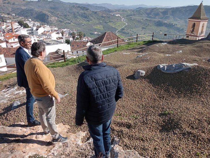 El delegado territorial de Turismo y Andalucía Exterior, Carlos García, en su visita al Castillo de Casarabonela.
