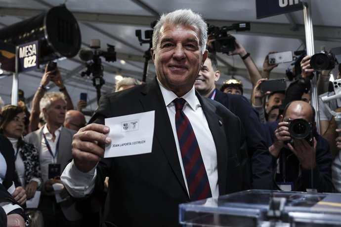 El candidato a la presidencia del FC Barcelona Joan Laporta en la jornada electoral del 15 de marzo de 2026
