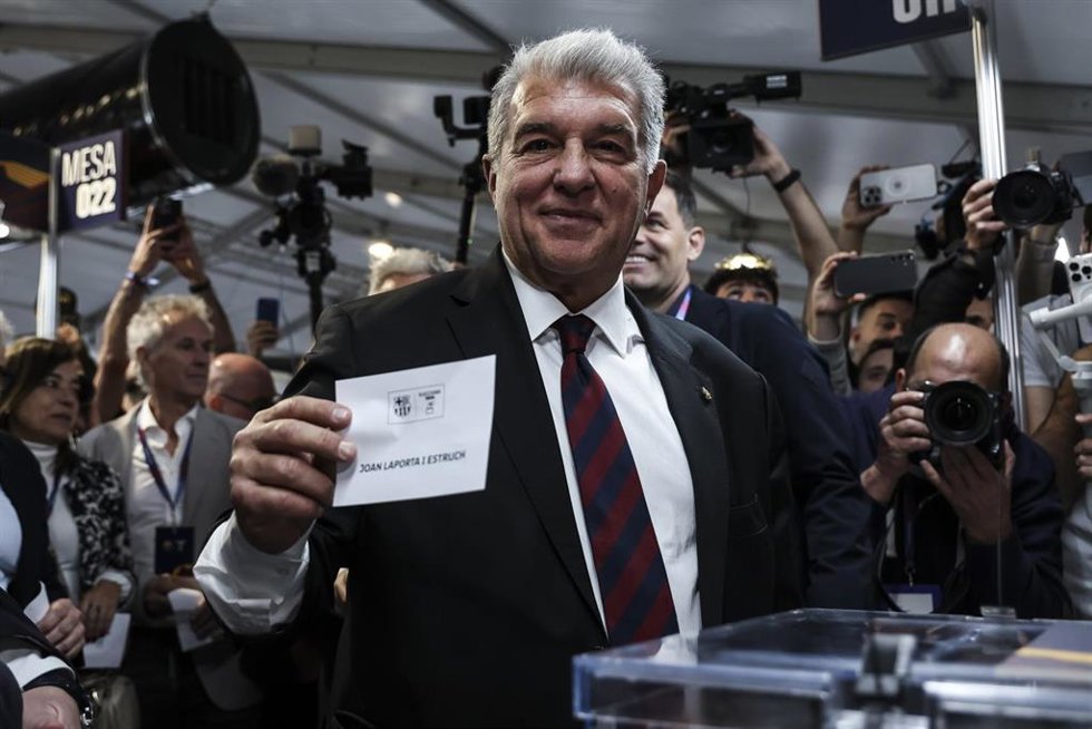 El candidato a la presidencia del FC Barcelona Joan Laporta en la jornada electoral del 15 de marzo de 2026