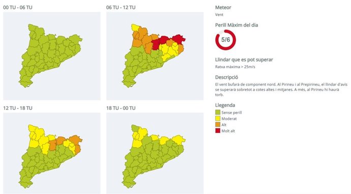 Mapa del peligro por viento este domingo