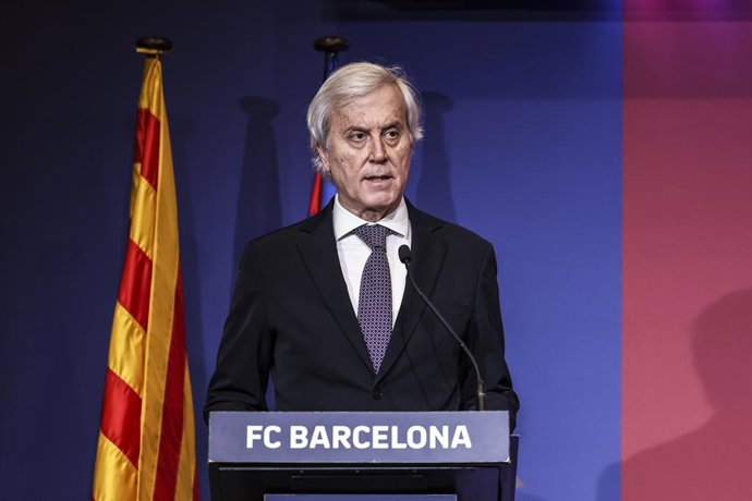 Josep Cubells, FC Barcelona executive, attends his press conference during during the announcement of candidates for the FC Barcelona elections at Auditori 1899 on March 05, 2026 in Barcelona, Spain.
