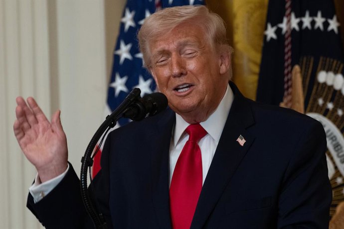 12 de março de 2026, Washington, D.C., Estados Unidos: O presidente DONALD TRUMP e a primeira-dama MELANIA TRUMP organizaram uma cerimônia em comemoração ao Mês da História da Mulher na Casa Branca em 12 de março de 2026.