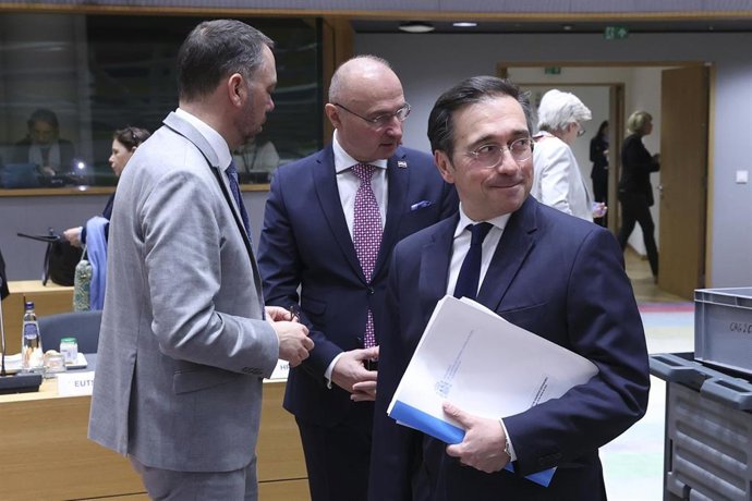 El ministro de Asuntos Exteriores, Unión Europea y Cooperación, José Manuel Albares, durante el Consejo de Asuntos Exteriores (CAE) que se celebra este lunes en Bruselas.