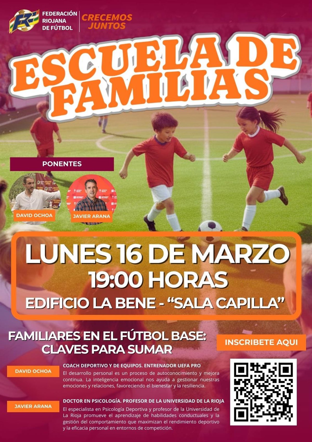 La Federación Riojana de Fútbol abre este lunes las aulas de su  Escuela de Familias 