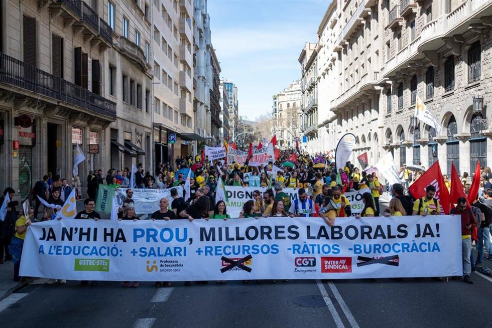 Momento de la manifestación en la Via Laietana de Barcelona