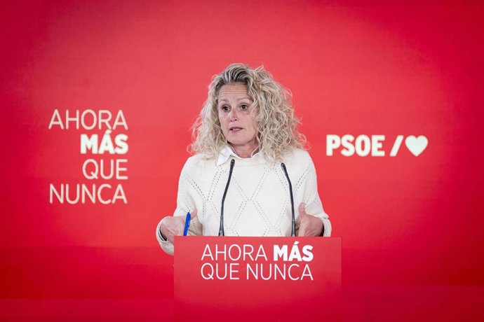 La portavoz de la Ejecutiva Federal del PSOE, Montse Mínguez, durante una rueda de prensa en la sede nacional del partido en Ferraz, a 16 de marzo de 2026, en Madrid (España).