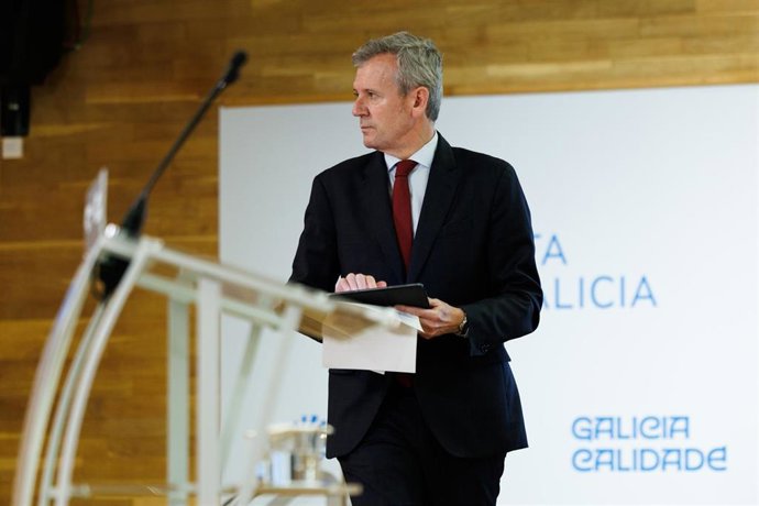 El titular del Ejecutivo gallego, Alfonso Rueda, en la rueda de prensa posterior a la reunión del Consello de la Xunta.