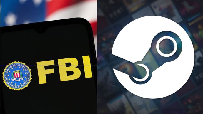 Ilustração com os logotipos do FBI e da Steam.