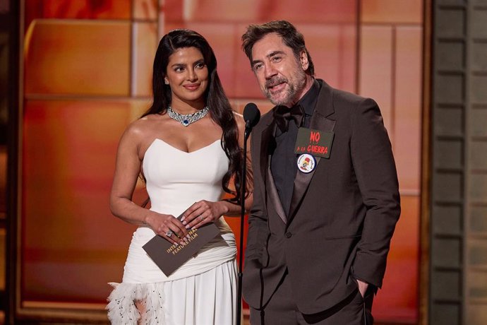 Priyanka Chopra Jonas and Javier Bardem present the Oscar for International Feature Film during the 98th Oscars at the Dolby Theatre at Ovation Hollywood on Sunday 