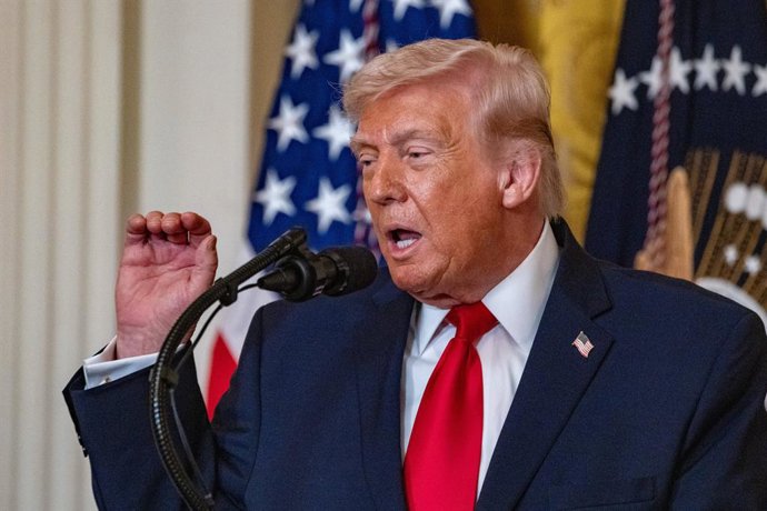 12 March 2026, US, Washington: US President Donald Trump speaks during a Women's History Month observance at the White House. Photo: Andrew Leyden/ZUMA Press Wire/dpa