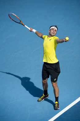 Archivo - Feb. 21, 2014 - Delray, Florida, USA - MARINKO MATOSEVIC (AUS) in action during his defeat by Kevin Anderson (RSA) in their Men's Singles Second Round match today. Anderson won the 3 set match. 67 63 63...