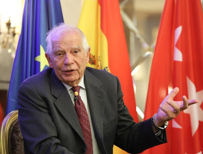 O ex-Alto Representante da União Europeia para os Assuntos Externos e ex-ministro socialista Josep Borrell durante um encontro do Madrid Foro Empresarial, no Hotel Wellington, em 17 de março de 2026, em Madri (Espanha).