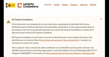 Alertan sobre una campaña de 'phishing' que suplanta 'Mi Carpeta Ciudadana' para robar datos bancarios
