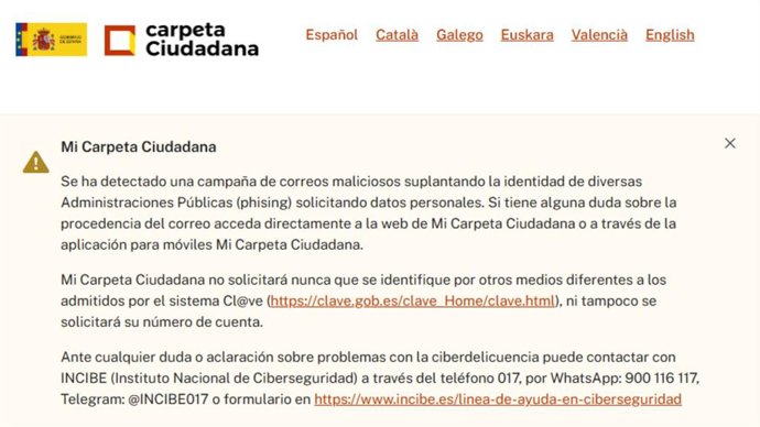 Aviso no site “Minha Pasta do Cidadão”.