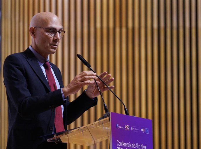 Archivo - El Alto Comisionado de las Naciones Unidas para los Derechos Humanos, Volker Türk, interviene durante la inauguración de la Conferencia de Alto Nivel, en el Ministerio de Asuntos Exteriores, Unión Europea y Cooperación, a 4 de octubre de 2023, e