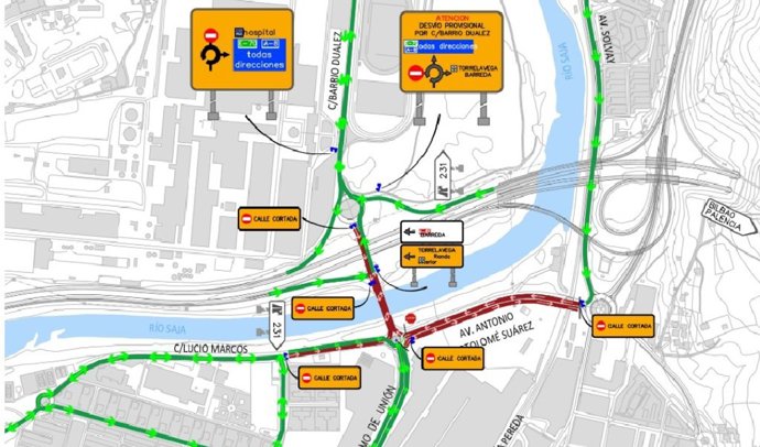 Corte de tráfico por la obra de la vía auxiliar