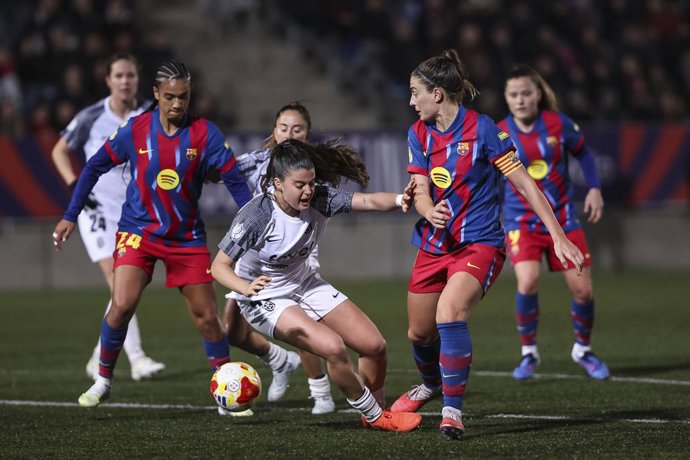 Nerea Carmona Balsera of FC Badalona Women and Alexia Putellas Segura of FC Barcelona in action< during the Spanish Cup, Copa de la Reina, football match Semifinal First Leg played between FC Badalona Women and FC Barcelona at Estadi Municipal de Badalona