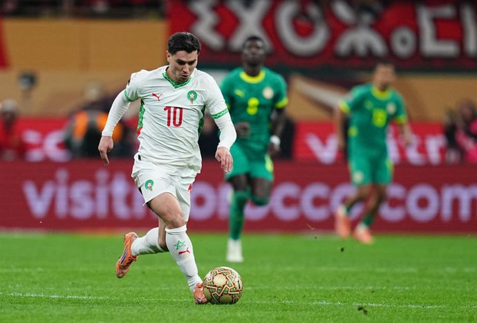 Archivo - January 18 2026: Brahim Abdelkader Diaz of Morocco controls the ball during a 2025 AFCON Africa Cup of Nations Final game, Morocco vs Senegal, at Prince Moulay Abdellah Stadium,, Rabat, Marocco. Ulrik Pedersen/CSM