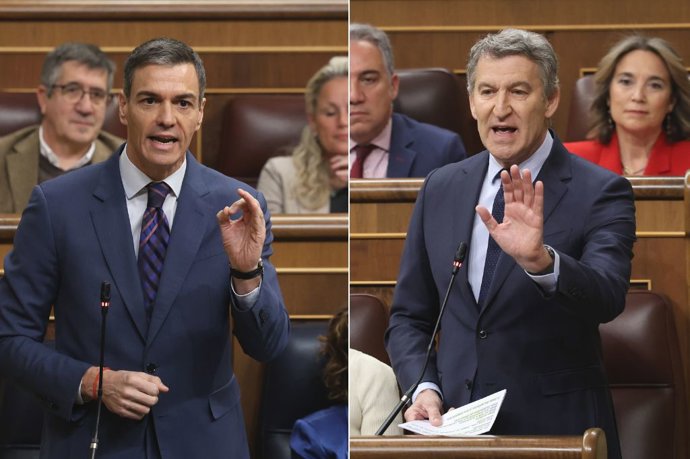 El presidente del Gobierno, Pedro Sánchez, y el líder del PP, Alberto Núñez Feijóo