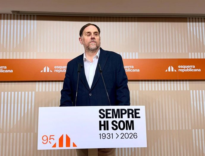 El líder de ERC, Oriol Junqueras, en rueda de prensa
