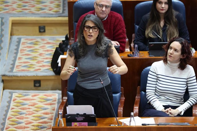Archivo - La portavoz de Más Madrid en la Asamblea de Madrid, Manuela Bergerot, durante el pleno de la Asamblea de Madrid