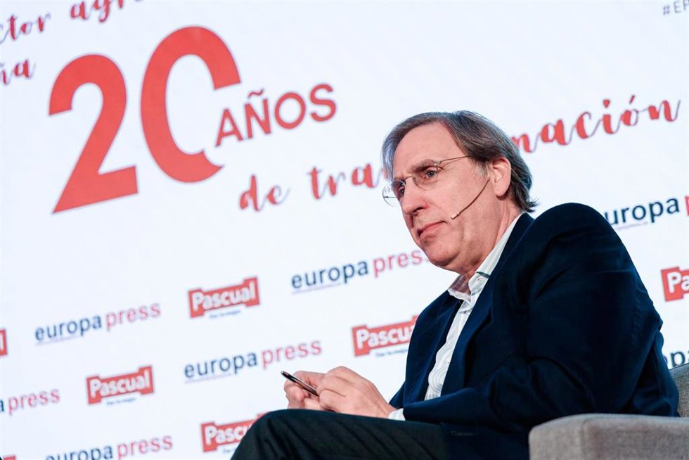 El presidente de Pascual, Tomás Pascual, durante el encuentro informativo El sector agroalimentario en España, 20 años de transformación, 