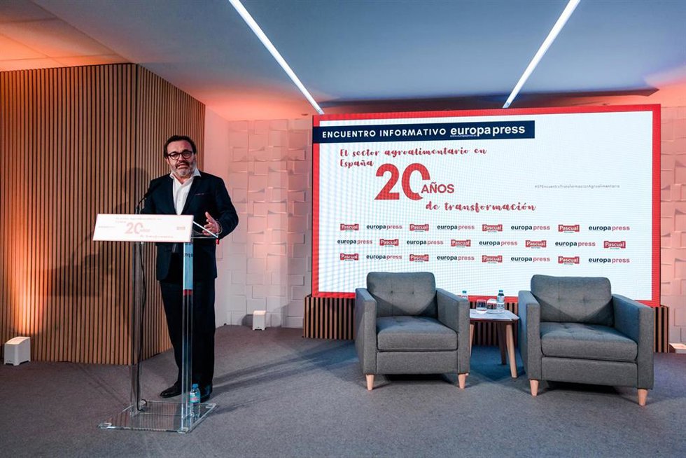 El presidente de Aecoc, Ignacio González Benito, durante el encuentro informativo El sector agroalimentario en España, 20 años de transformación 