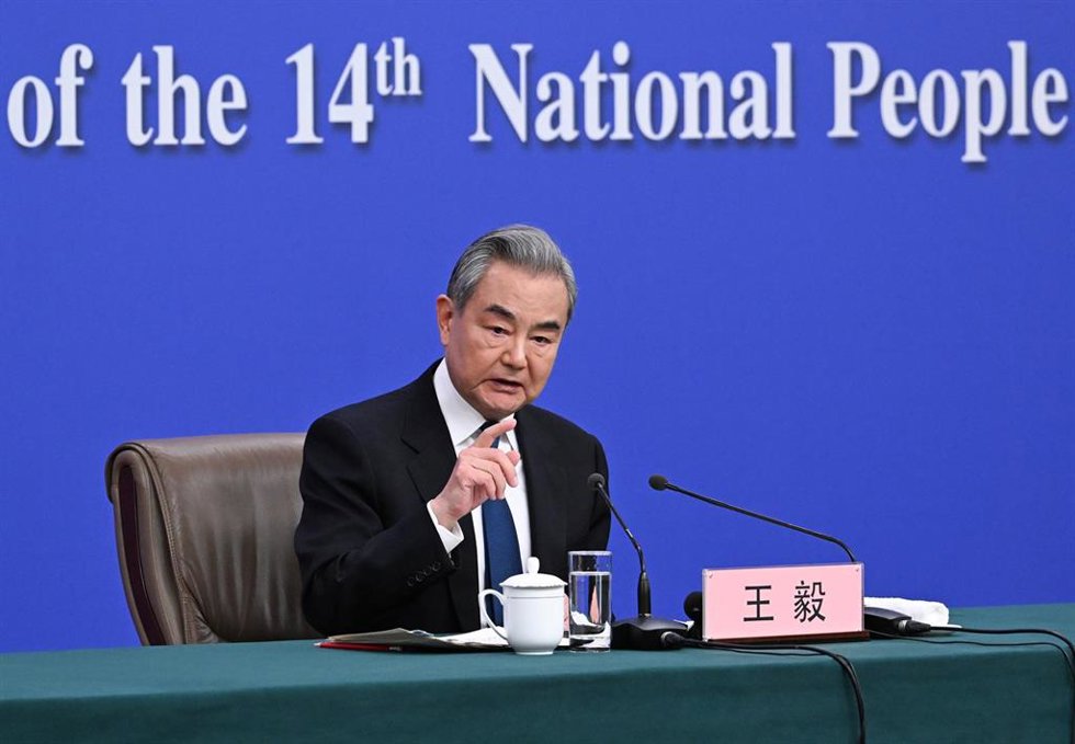 El ministro de Exteriores de China, Wang Yi, en rueda de prensa.
