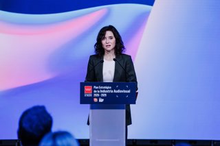 Archivo - La presidenta de la Comunidad de Madrid, Isabel Díaz Ayuso, presenta el Plan Audiovisual del Gobierno regional, en Madrid Content City, a 12 de diciembre de 2025, en Tres Cantos, Madrid (España). El Plan contempla ayudas a la producción cinemato