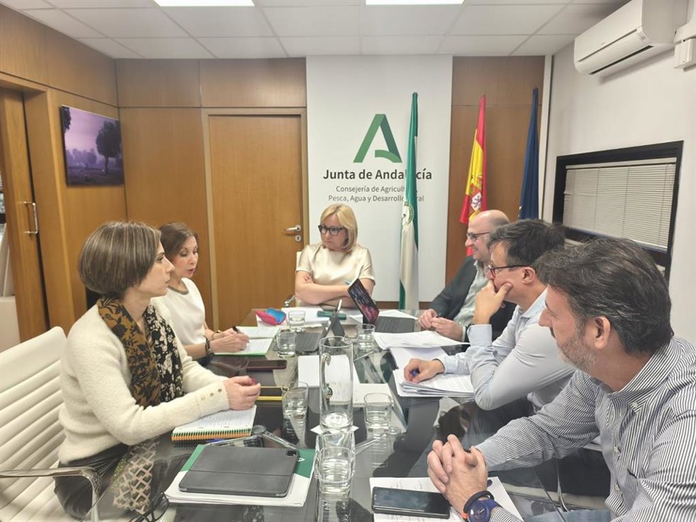 La viceconsejera de Agricultura, Pesca, Agua y Desarrollo Rural, Consolación Vera, en la reunión con las organizaciones agrarias, cooperativas agroalimentarias, sindicatos y patronal.