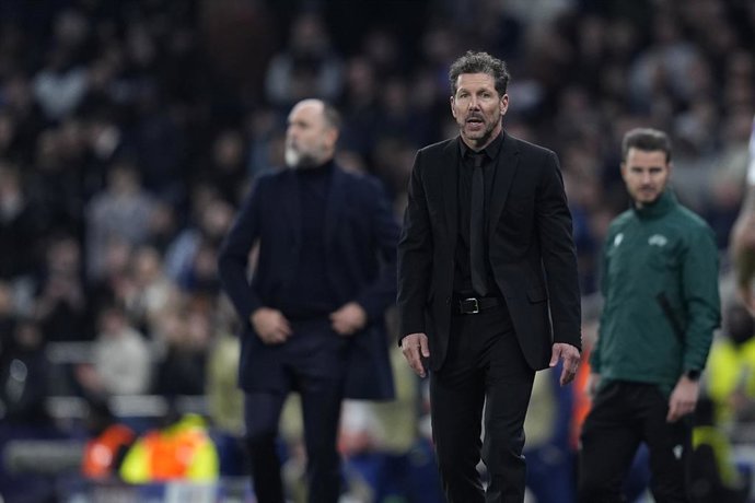 Diego Simeone, head coach of Atletico de Madrid, looks on during the UEFA Champions League 2025/26 Round of 16 Second Leg match between Tottenham Hotspur and Atletico de Madrid at Tottenham Hotspur Stadium on March 18, 2026, in London, England.