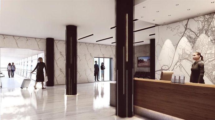 Recreación del interior de la futura terminal de cruceros en la Estación Marítima del Puerto de Almería.