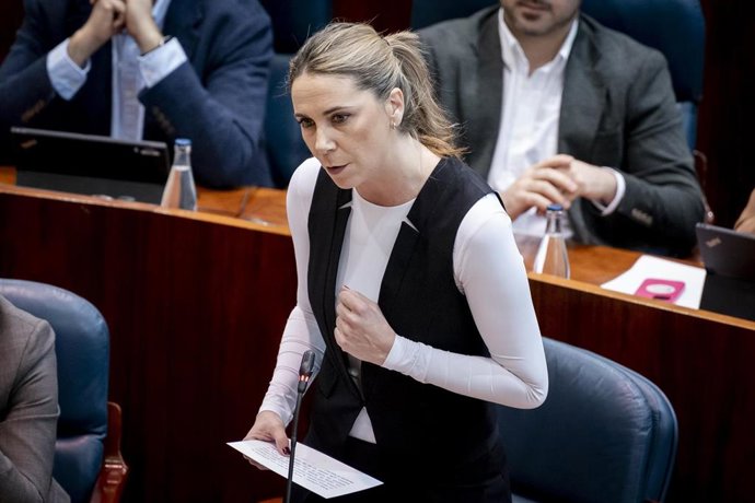 La portavoz del PSOE en la Asamblea, Mar Espinar, durante una sesión plenaria en la Asamblea de Madrid, a 12 de marzo de 2026, en Madrid (España).