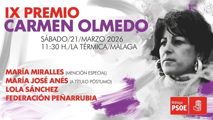 El PSOE de Málaga concederá el Premio Carmen Olmedo a Lola Sánchez, María José Anés y a la Federación Peñarrubia
