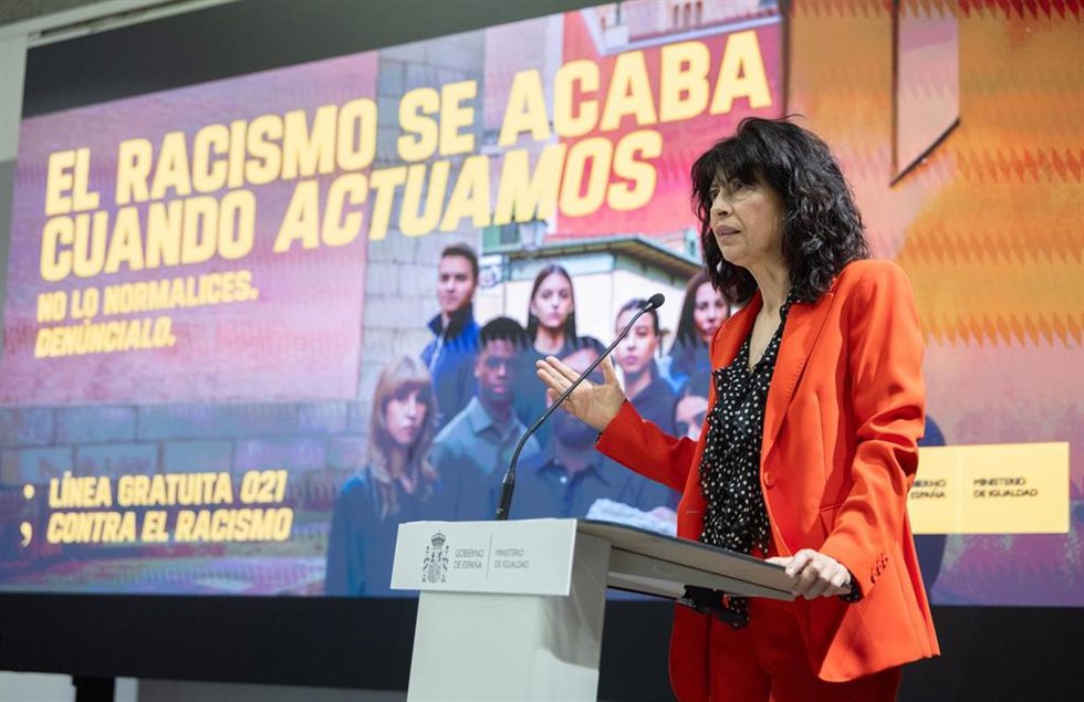 La ministra de Igualdad, Ana Redondo, presenta la campaña institucional de sensibilización contra el racismo, a 19 de marzo de 2026, en Madrid (España).
