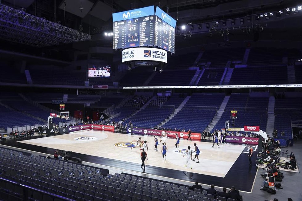Archivo - Panoramic view of the empty stands during the EuroLeague Regular Season Round 21 match between Real Madrid and Maccabi Tel Aviv at Movistar Arena on January 08 2026, in Madrid, Spain.